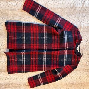 Max Studio Red & Navy Plaid Pea Coat